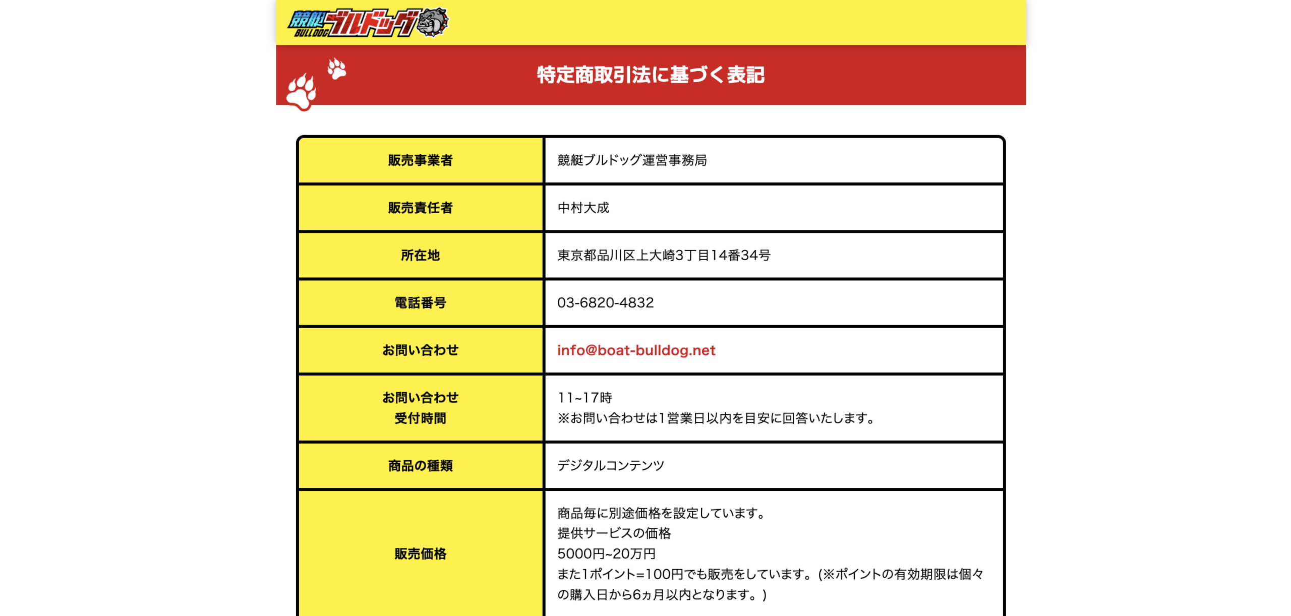 競艇ブルドッグの特商法の画像